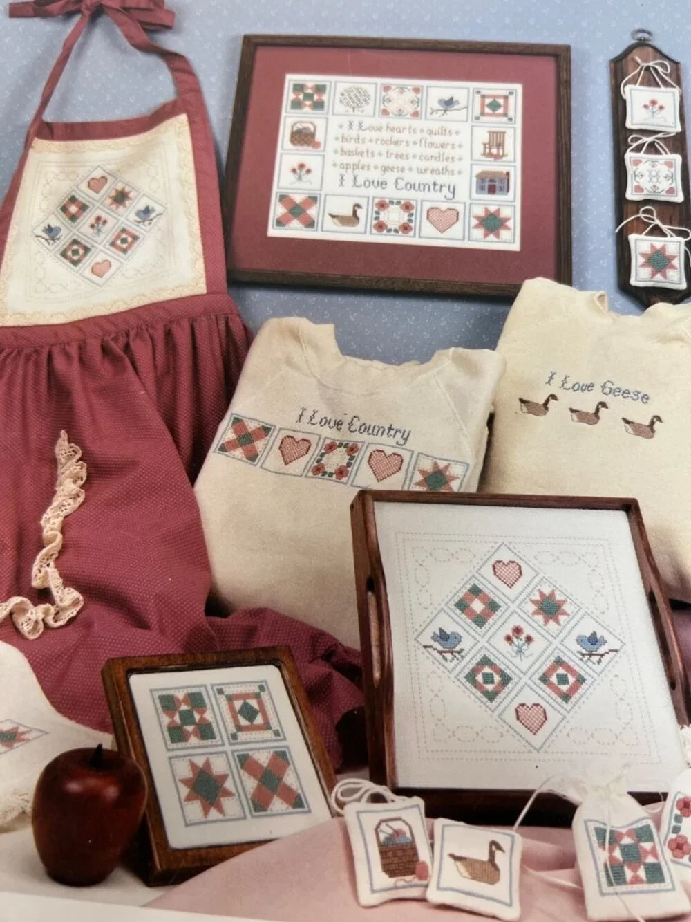 I Love Country & Patchwork Cross Stitch Patterns Lot Of 4